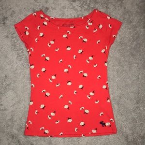 Girls red flower print tee